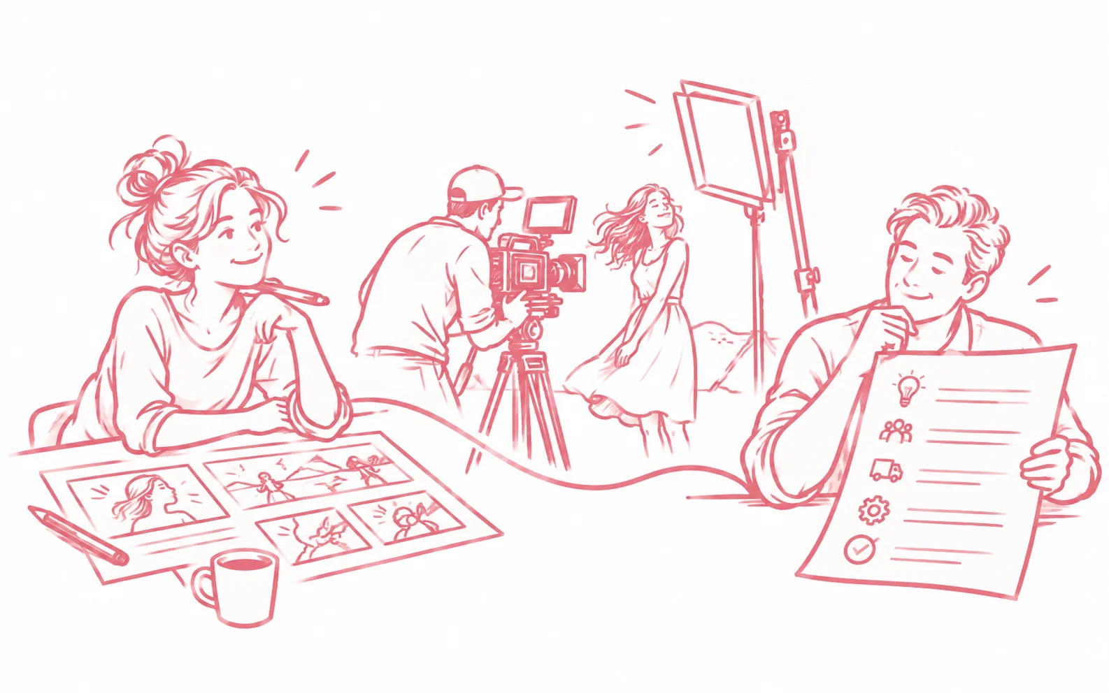 Eine Werbefilmproduktion führt vom Storyboard über den Dreh zur Prüfung des Angebots.