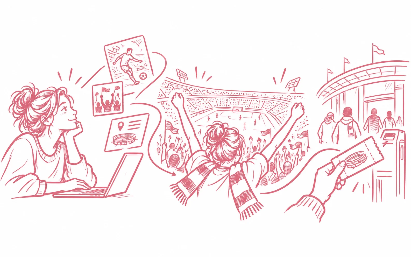 Eine Besucherin informiert sich über ein Sportevent und gelangt über das Ticket zum gemeinsamen Stadionerlebnis.