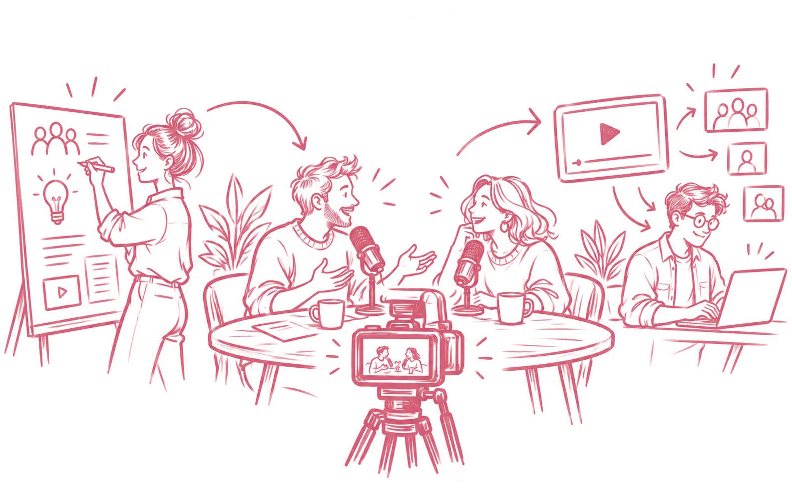 Ein Videopodcast entsteht vom Konzept über zwei Gesprächsgäste am Mikrofon bis zum Schnitt und zur Veröffentlichung.