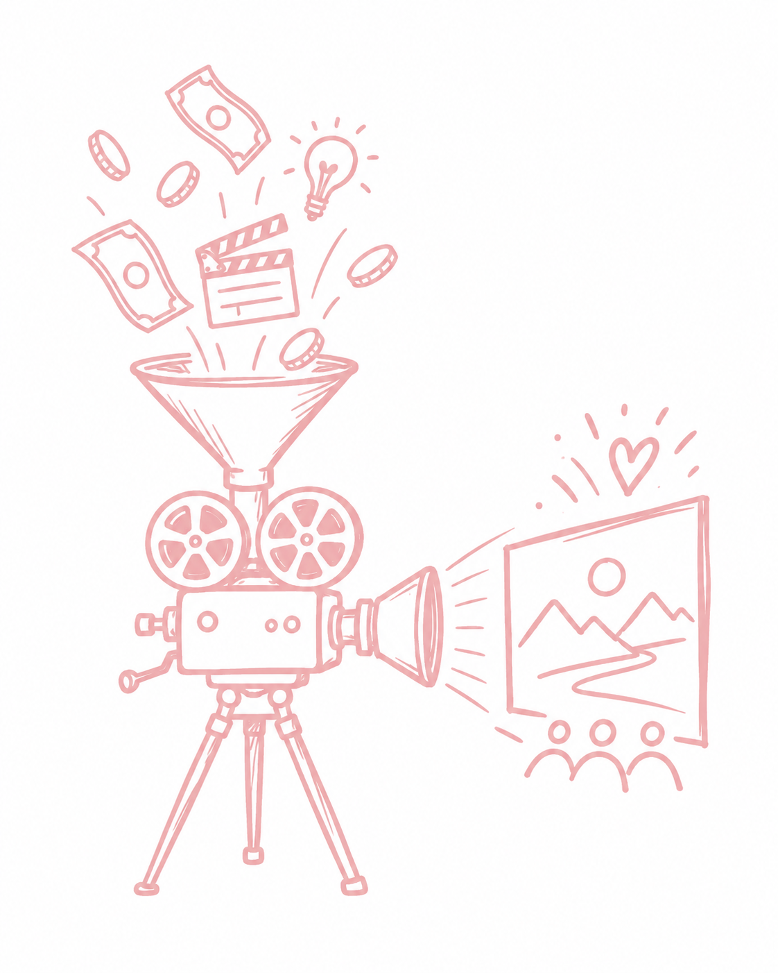 Eigenständige rosa Strichzeichnung zum Thema Videoproduktion.